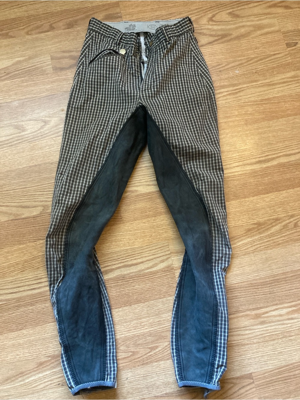 Womens Kentucky Brown Check Riding Breeches with Black Knee Patches size small